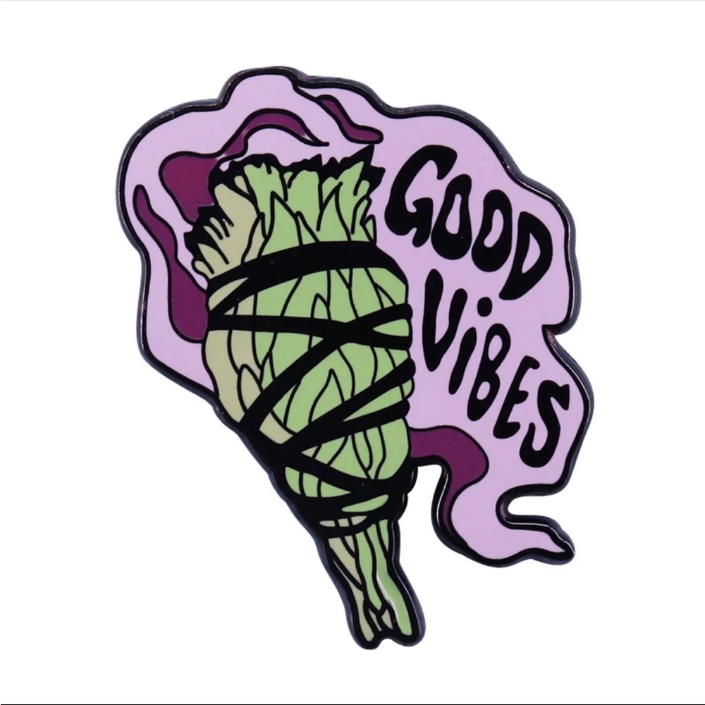 Good Vibes Smudging Enamel Pin Spiritual Inspiration Indigenous Culture Badge